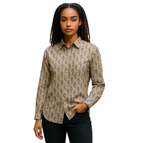 J Crew women's The Perfect Shirt paisley Gray/yellow Size 2 Eclectic Dopamine - Picture 1 of 6